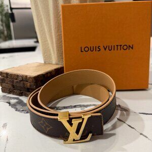 ***SOLD***Louis Vuitton Initial Reversible Belt Monogram/Beige Calf Leather